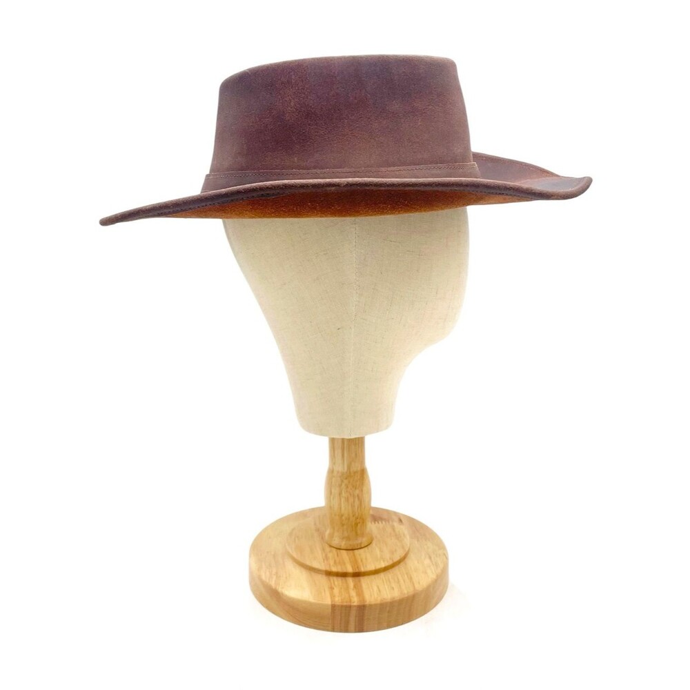 Vintage Brown Leather Cowboy Hat Western Ranch Outback Size L 22” Boho Festival - Picture 9 of 14
